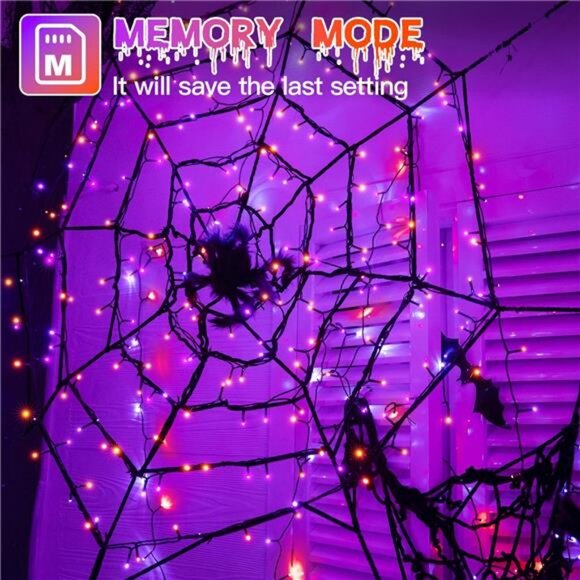 66FT 200 LED Halloween Lights, Orange + Purple Halloween Lights with 8 modes - Picture 5 of 7